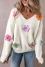 Load image into Gallery viewer, Crochet Flower V-Neck Long Sleeve Sweater