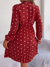 Load image into Gallery viewer, Polka Dot Tie Neck Pleated Dress