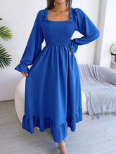 Load image into Gallery viewer, Smocked Square Neck Flounce Sleeve Dress