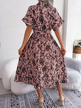 Load image into Gallery viewer, Printed Collared Neck Short Sleeve Tie Waist Dress