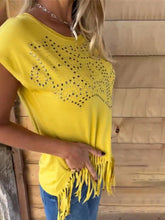 Load image into Gallery viewer, Studded Fringe Round Neck Cap Sleeve T-Shirt