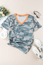 Load image into Gallery viewer, Camouflage Two-Tone V-Neck Tee