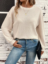Load image into Gallery viewer, Waffle-Knit Round Neck Long Sleeve T-Shirt