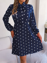 Load image into Gallery viewer, Polka Dot Tie Neck Pleated Dress