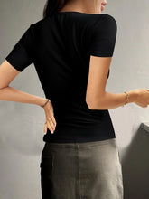 Load image into Gallery viewer, Round Neck Quarter Button Short Sleeve Top