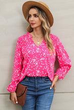 Load image into Gallery viewer, Double Take Printed Notched Neck Smocked Blouse