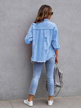 Load image into Gallery viewer, Distressed Drop Shoulder Denim Jacket