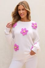 Load image into Gallery viewer, Crochet Flower Round Neck Long Sleeve Sweater