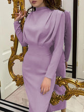 Load image into Gallery viewer, Ruched Turtleneck Long Sleeve Dress
