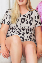 Load image into Gallery viewer, Plus Size Leopard Round Neck Top and Shorts Lounge Set
