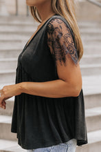 Load image into Gallery viewer, Lace Detail V-Neck Short Sleeve T-Shirt