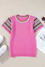 Load image into Gallery viewer, Contrast Round Neck Short Sleeve Knit Top