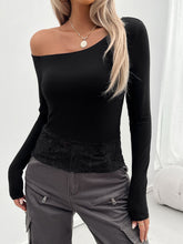 Load image into Gallery viewer, Single Shoulder Long Sleeve Lace T-Shirt