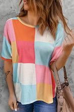 Load image into Gallery viewer, Color Block Round Neck Half Sleeve Top