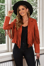 Load image into Gallery viewer, Fringe Trim Lapel Collar Cropped Blazer
