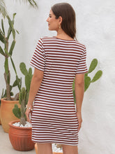 Load image into Gallery viewer, Cutout Striped Round Neck Short Sleeve Dress