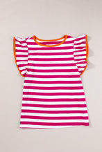 Load image into Gallery viewer, Ruffled Striped Round Neck Cap Sleeve Blouse