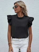 Load image into Gallery viewer, Mock Neck Ruffled Cap Sleeve Blouse