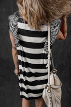 Load image into Gallery viewer, Ruffled Striped Round Neck Cap Sleeve Mini Dress