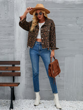 Load image into Gallery viewer, Leopard Button Up Dropped Shoulder Denim Jacket