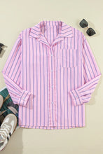 Load image into Gallery viewer, Striped Collared Neck Long Sleeve Shirt