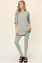 Load image into Gallery viewer, Double Take Full Size Round Neck Dropped Shoulder T-Shirt and Leggings Set