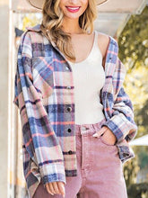 Load image into Gallery viewer, Snap Up Plaid Collared Neck Jacket with Pocket