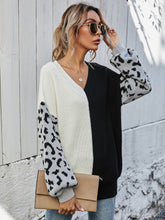 Load image into Gallery viewer, Woven Right Leopard Color Block V-Neck Tunic Pullover Sweater