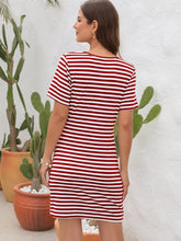 Load image into Gallery viewer, Cutout Striped Round Neck Short Sleeve Dress