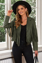 Load image into Gallery viewer, Fringe Trim Lapel Collar Cropped Blazer