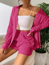 Load image into Gallery viewer, Textured Buttoned Shirt and Shorts Set
