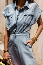 Load image into Gallery viewer, Slit Pocketed Half Button Denim Dress