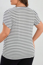 Load image into Gallery viewer, Plus Size Striped V-Neck Short Sleeve T-Shirt