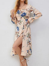 Load image into Gallery viewer, Slit Printed Square Neck Flounce Sleeve Dress