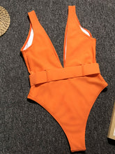 Load image into Gallery viewer, Plunge Wide Strap Sleeveless One-Piece Swimwear