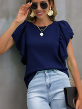 Load image into Gallery viewer, Round Neck Flounce Sleeve Blouse