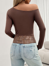Load image into Gallery viewer, Single Shoulder Long Sleeve Lace T-Shirt