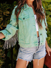 Load image into Gallery viewer, Fringe Detail Long Sleeve Denim Jacket