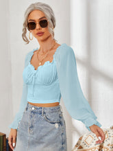 Load image into Gallery viewer, Mesh Sweetheart Neck Flounce Sleeve Top