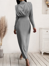 Load image into Gallery viewer, Ruched Turtleneck Long Sleeve Dress
