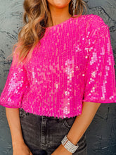 Load image into Gallery viewer, Sequin Round Neck Half Sleeve Blouse