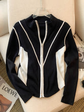 Load image into Gallery viewer, Contrast Zip Up Long Sleeve Cardigan