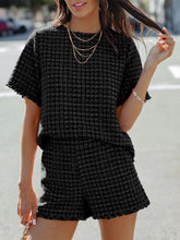 Load image into Gallery viewer, Raw Hem Round Neck Top and Shorts Set