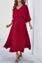 Load image into Gallery viewer, Slit Tied V-Neck Three-Quarter Sleeve Dress