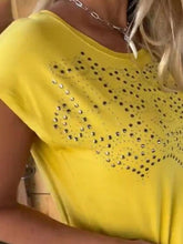 Load image into Gallery viewer, Studded Fringe Round Neck Cap Sleeve T-Shirt