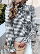 Load image into Gallery viewer, Frill Ruffled Plaid Long Sleeve Shirt