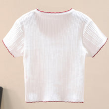 Load image into Gallery viewer, Contrast Decorative Button Short Sleeve Knit Top