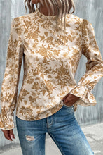 Load image into Gallery viewer, Floral Print Mock Neck Flounce Sleeve Blouse