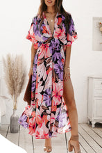Load image into Gallery viewer, Plunge Printed Split Midi Dress