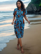 Load image into Gallery viewer, Tied Button Up Printed Short Sleeve Shirt Dress